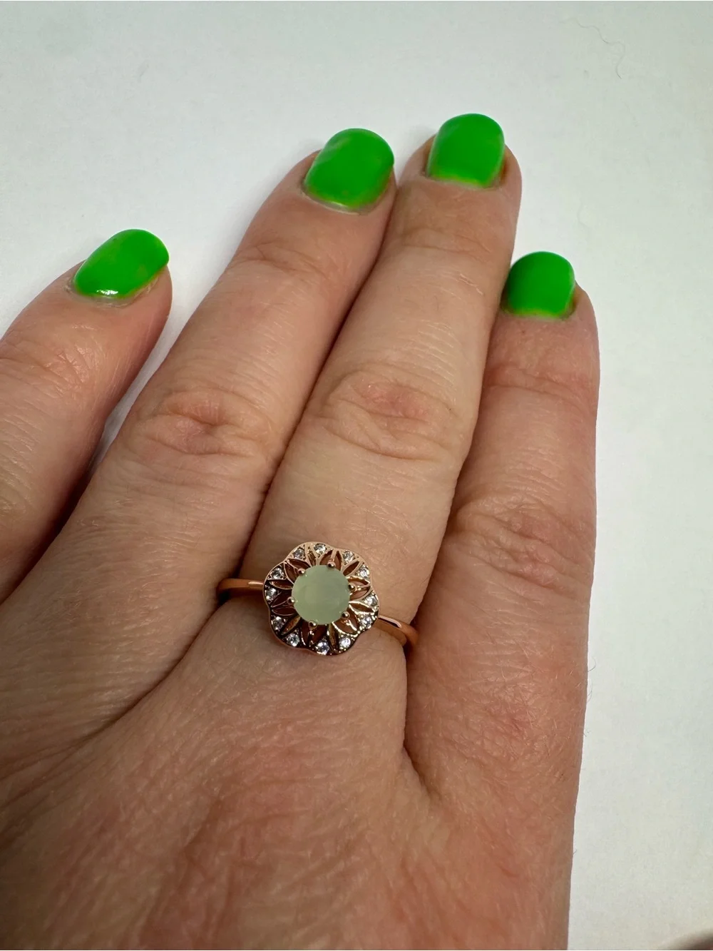 Vintage 14K 585 Rolled Gold Lab Created Mint Quartz Ring Size 8